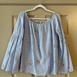 Gypsies & Moondust - Blue and White Striped Flower Top